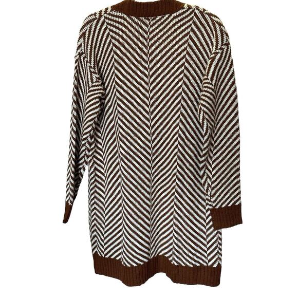 Fortune & Ivy Women’s Cardigan Sweater Size L Boho Western Knit Stripes Brown - Picture 3 of 13